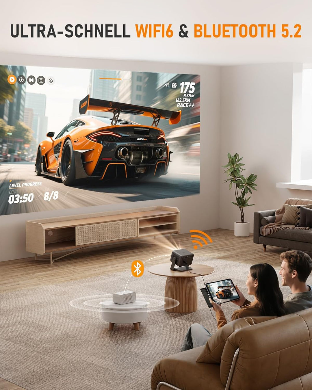 Smart Mini Beamer 【Netflix Offiziell ＆ Autofokus / 6D Trapezkorrektur 】 28000L WiFi6 Bluetooth Beame