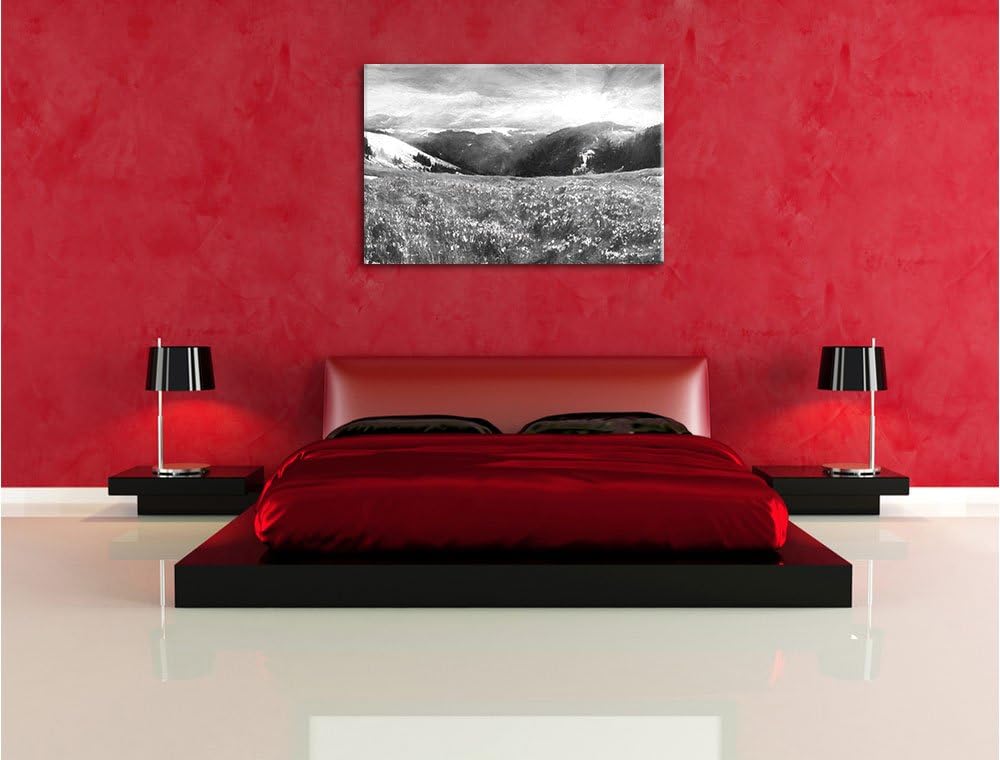 Pixxprint Berglandschaft Regenbogen / 100x70cm Leinwandbild bespannt auf Holzrahmen/Wandbild Kunstdr