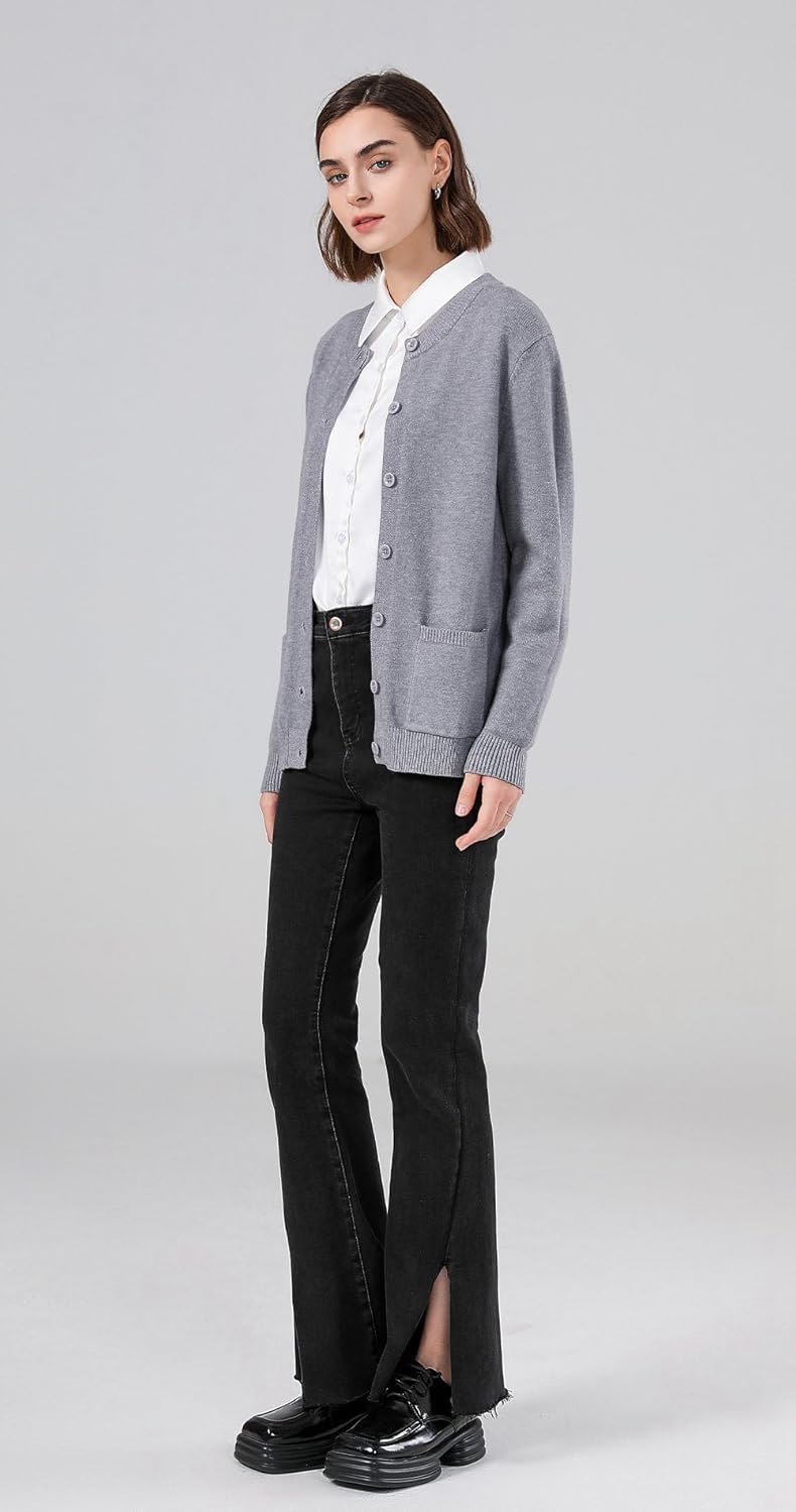 SMILING PINKER Damen Strickjacke Langarm Cardigan Warm Rundhals Strickweste Jacke mit Knopfleiste un