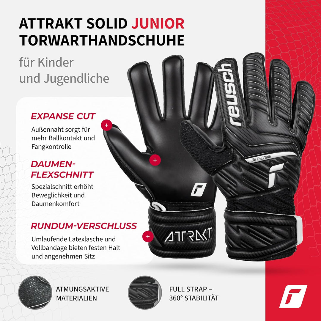 Reusch Jungen Attrakt Junior Unisex Torwarthandschuhe mit Aussennaht Schnitt und Solid Belag, Geeign