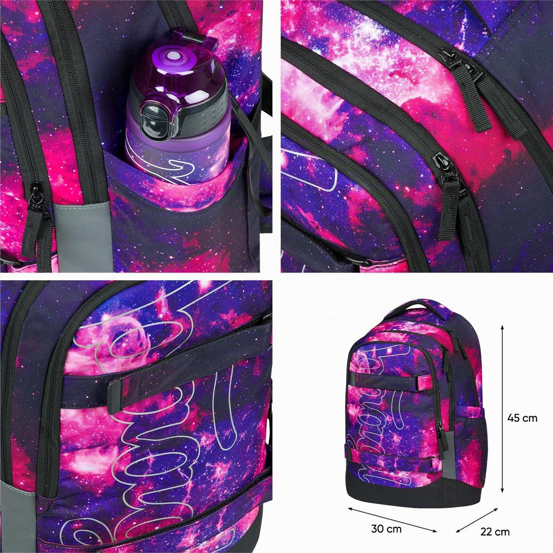 Baagl Schulrucksack Set Jungen Mädchen Teenager 5 Teilig, (Skateboard Rucksack Skate MAX, Mäppchen,