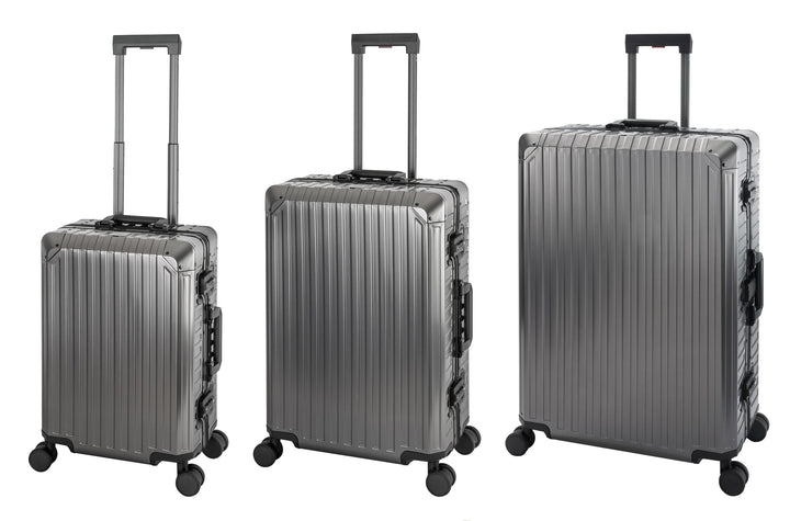 Travelhouse® Tokyo Aluminium Reisekoffer Set, 3 Trolleys 55cm + 65cm + 77cm mit 4 Doppelrollen, 100%