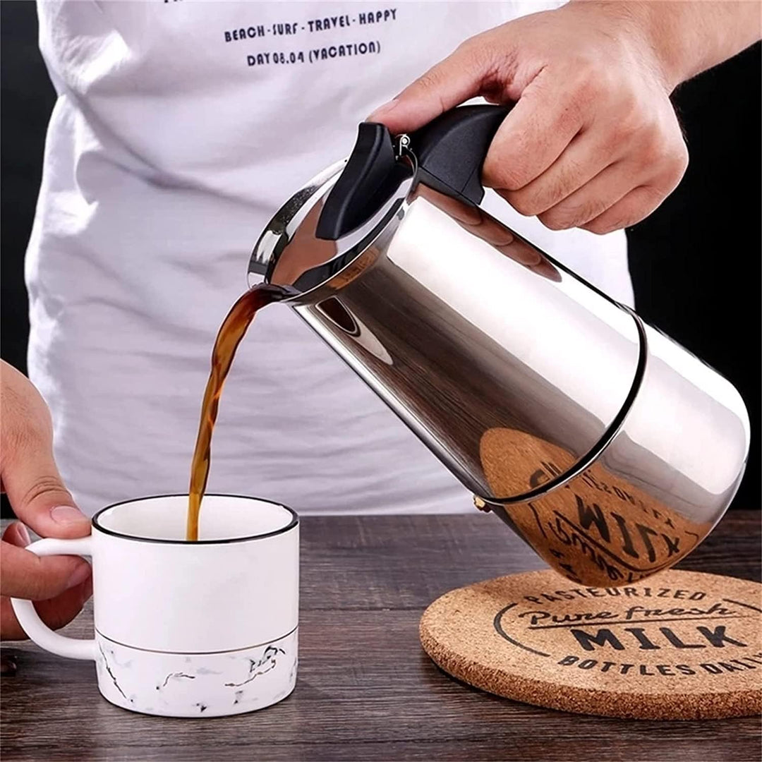 Fermoirper Elektrisch Espressokocher Edelstahl 200ML,Espressokocher, 4 Tassen Mokkakanne mit Heizpla