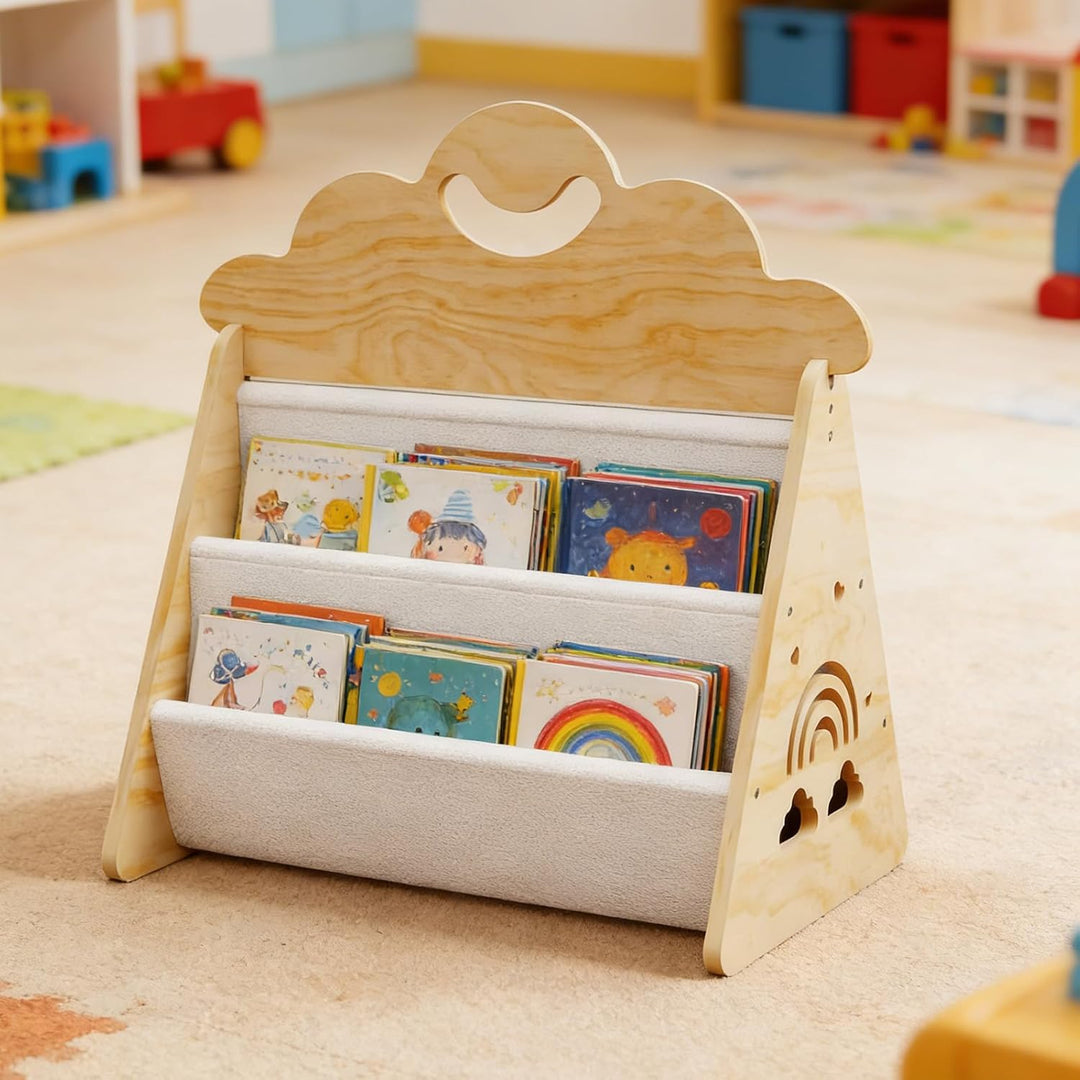 FARYODI Montessori Bücherregal Kinder aus Holz, Bücherkiste für Leseecke, Baby & Kinderzimmer, Kinde