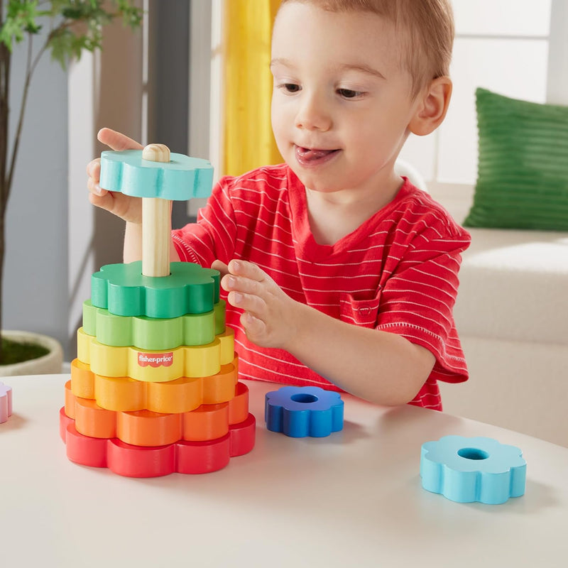 Fisher-Price Ring-Stapelspielzeug aus Holz für Kleinkinder, 10 Holzteile für Stapelspielspass für Ki