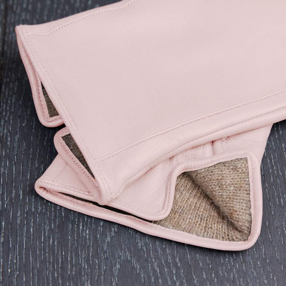 Downholme Klassische Lederhandschuhe mit Innenfutter aus Kaschmir für Damen S Rosa, S Rosa