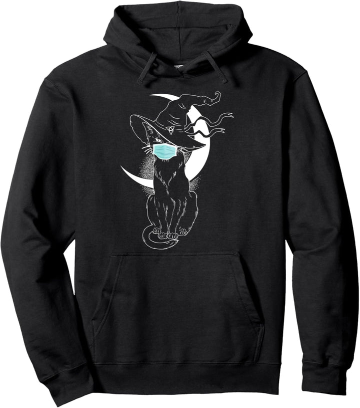 Schwarze Katze Hexenhut Mond Maske Hexenkostüm Pullover Hoodie