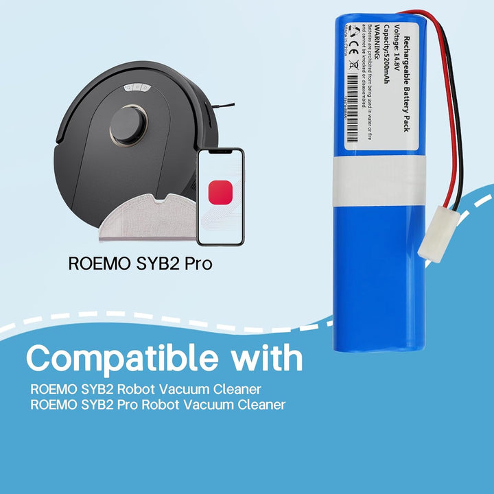 K KYUER D093-4S2P Staubsauger Akku für ROEMO SYB2,SYB2 Pro Robot Vacuum Cleaner 14.8V 5200mAh Robote