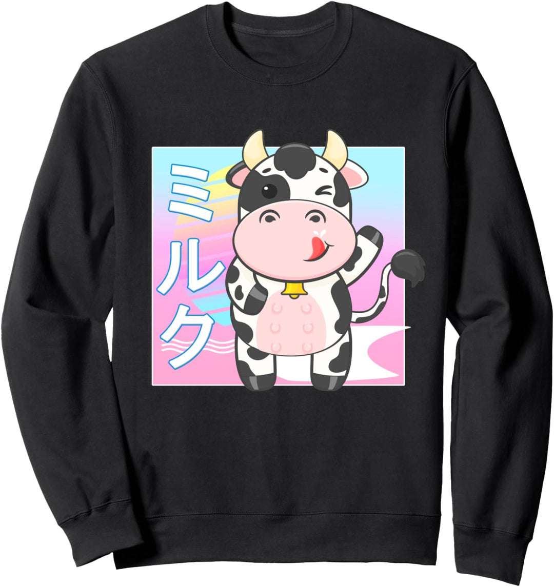 Kawaii Kuh Erdbeere Milchshake 90er Jahre Japanischer Retro Sweatshirt