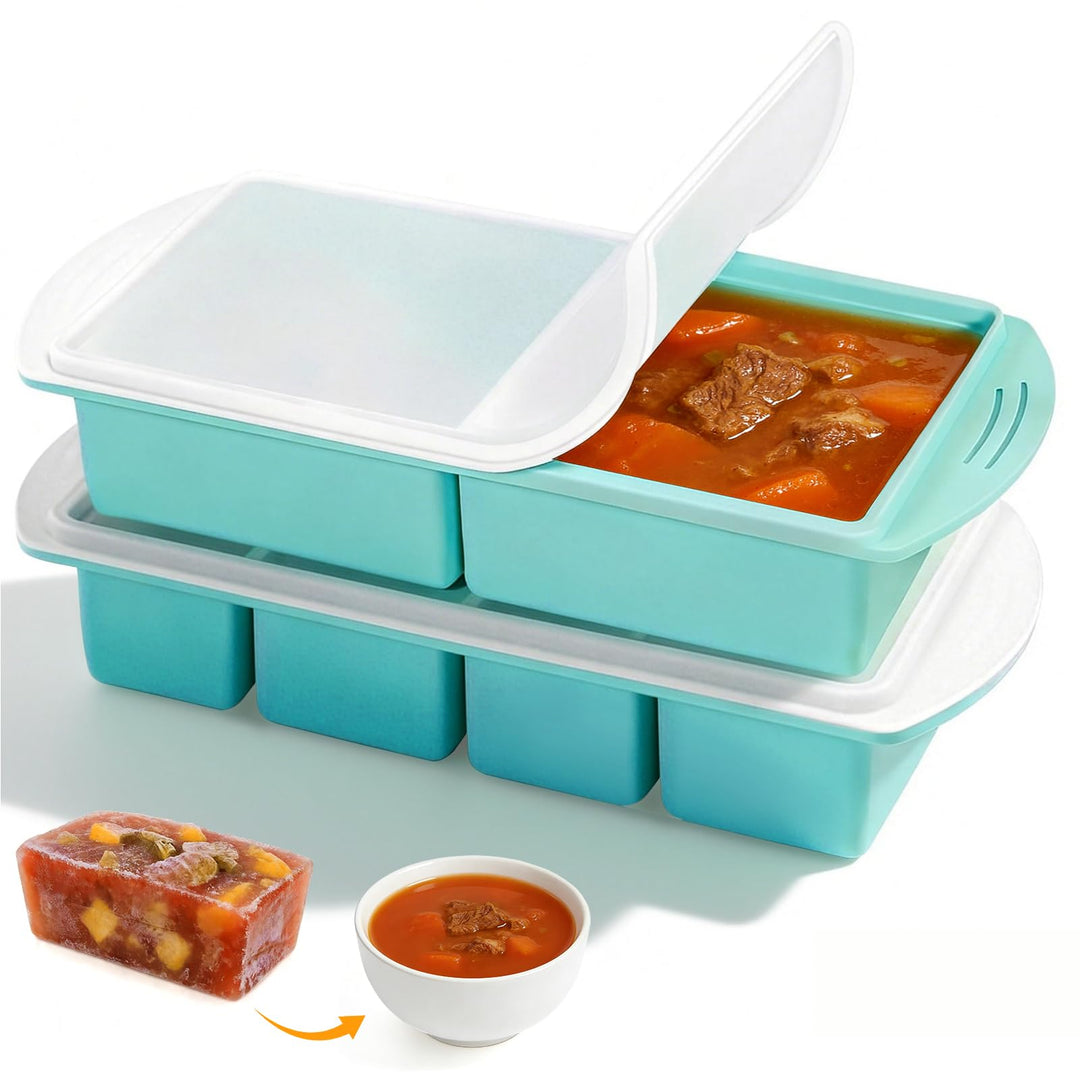 2 Stück Silikon-Gefrierbehälter mit Deckel, Extragrosse Suppen-Einfrierbehälter für Suppe, Ice Cube,