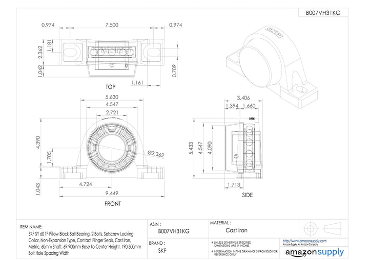 SKF Pillow Block Kugellager, 2 Schrauben, Wirbel Sicherung Halsband, non-expansion Typ, Kontakt Flin