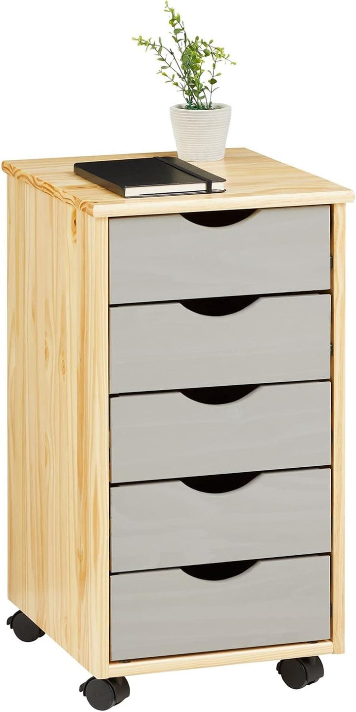 IDIMEX Rollcontainer Lagos, schöner Bürocontainer aus massiver Kiefer Natur/grau lackiert, praktisch