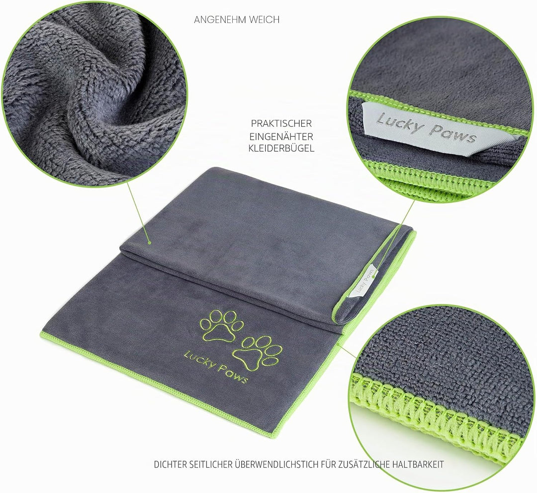 Lucky Paws® Hundehandtuch - 140x70cm XL Hundehandtuch extra saugfähig - schnell trocknend, luxuriös