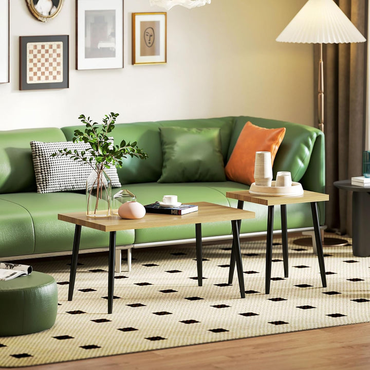 HOMCOM Couchtisch 2er Set Beistelltisch mit Stahlrahmen, Wohnzimmertisch Kaffeetisch für Wohnzimmer
