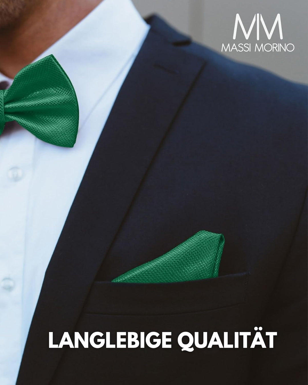 Massi Morino Fliege mit Einstecktuch für Herren Set - Anzug Herrenfliege zur Hochzeit - Verstellbare