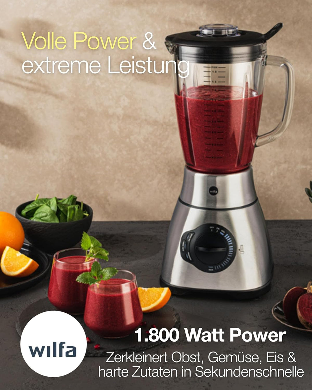 Wilfa XPLODE VITAL Standmixer - leistungsstarker 1800 Watt Motor, mit einem Fassungsvermögen von 1,8