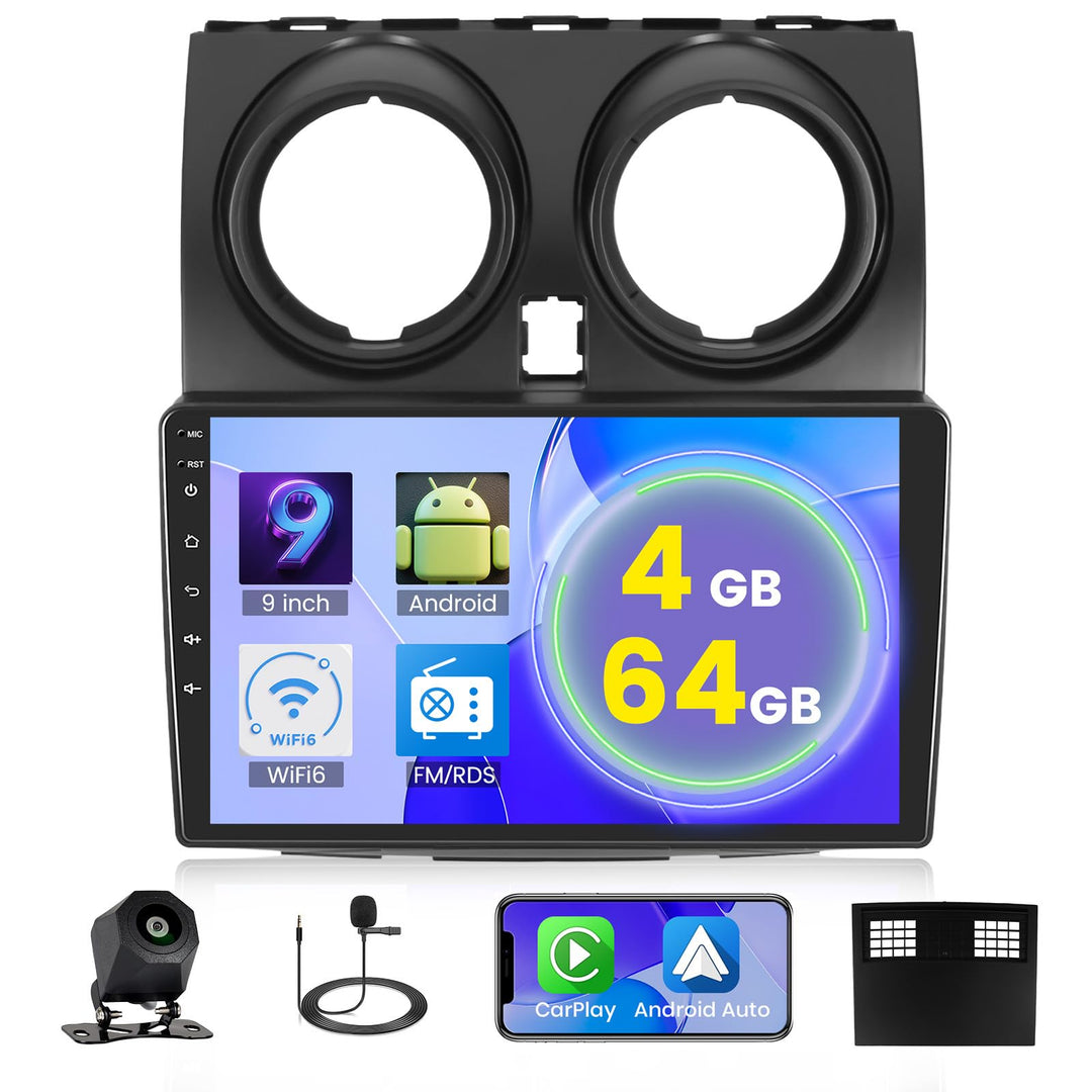 Hikity 5G WiFi 4+64G Android Autoradio für Nissan Qashqai 2006-2016 Wireless Carplay Android Auto,9