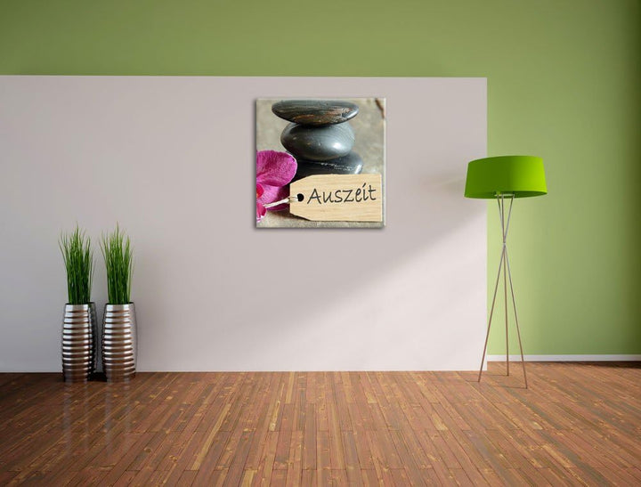 Pixxprint Auszeit Orchidee mit Zen Steinen, Format: 70x70 auf Leinwand, 70x70