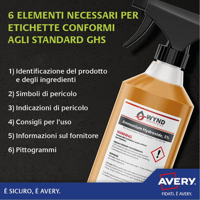 Avery b7651–50 A4 Ultra robuste Wasserdicht GHS Etiketten für alle Drucker – Weiss