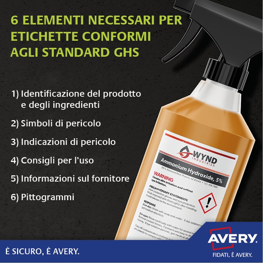 Avery B3655–50 A4 Ultra robuste Wasserdicht GHS Etiketten, bs5609 zertifiziert, für alle Drucker, 14