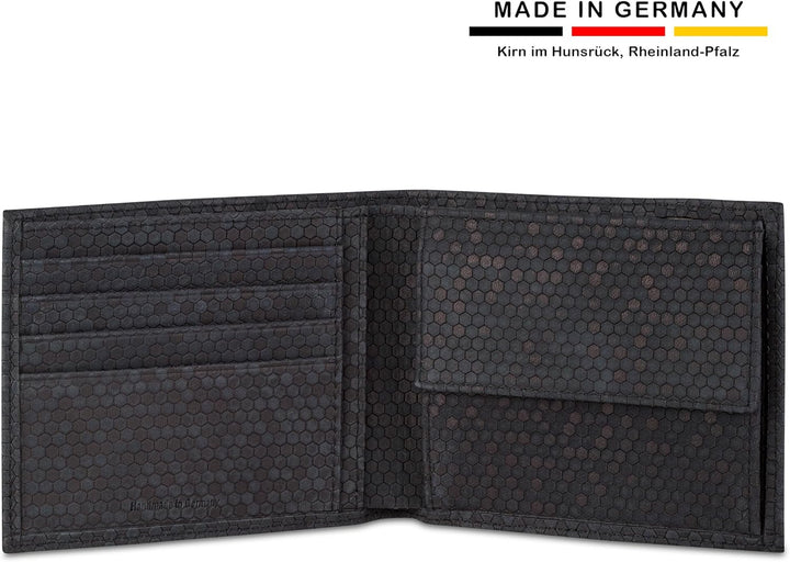 Geldbörse mit Münzfach Made in Germany Nubuk Honeycomb Anthrazit | Herren Portemonnaie Leder mit Sch