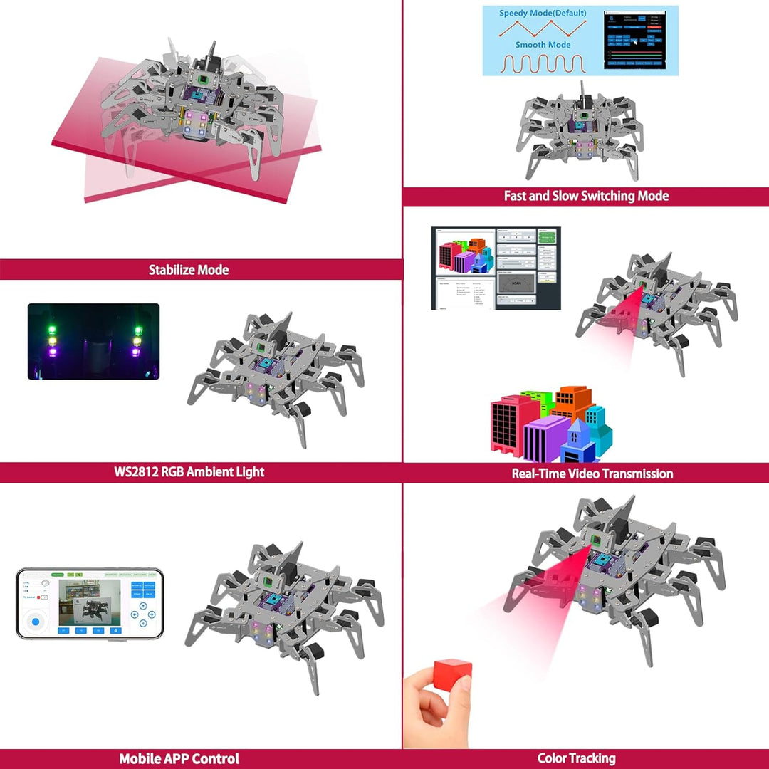 Adeept RaspClaws Hexapod Spider Robot Kit für Raspberry Pi 4/3 Modell B+/B, STEAM Crawling Robot, Op