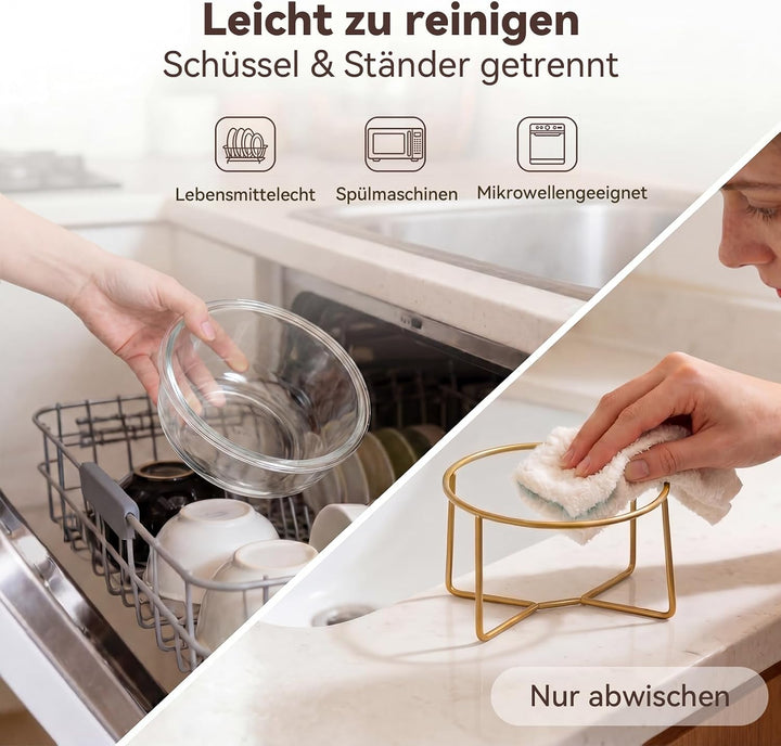 Futternapf Hund Erhöht aus Glas - Hundenapf mit Metallständer - Fress- und Wassernapf für Kleine bis