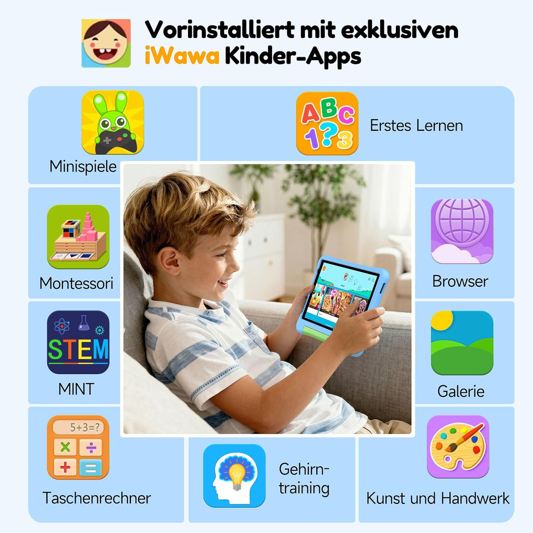ALLDOCUBE KIDO 8 Zoll Kinder Tablet, Android 15 Go, 32GB ROM, 5000mAh, Blau | 3GB RAM, zwei Lautspre