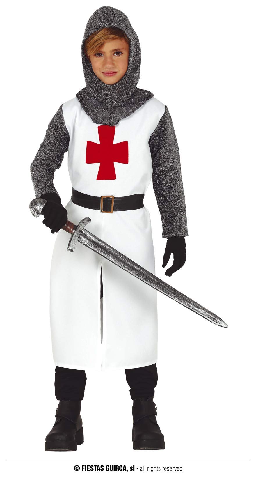 FIESTAS GUIRCA | Templario Medieval Kostüm - Kapuze, Tunika, Gürtel und Hose - Ritter Kostüme für Ha