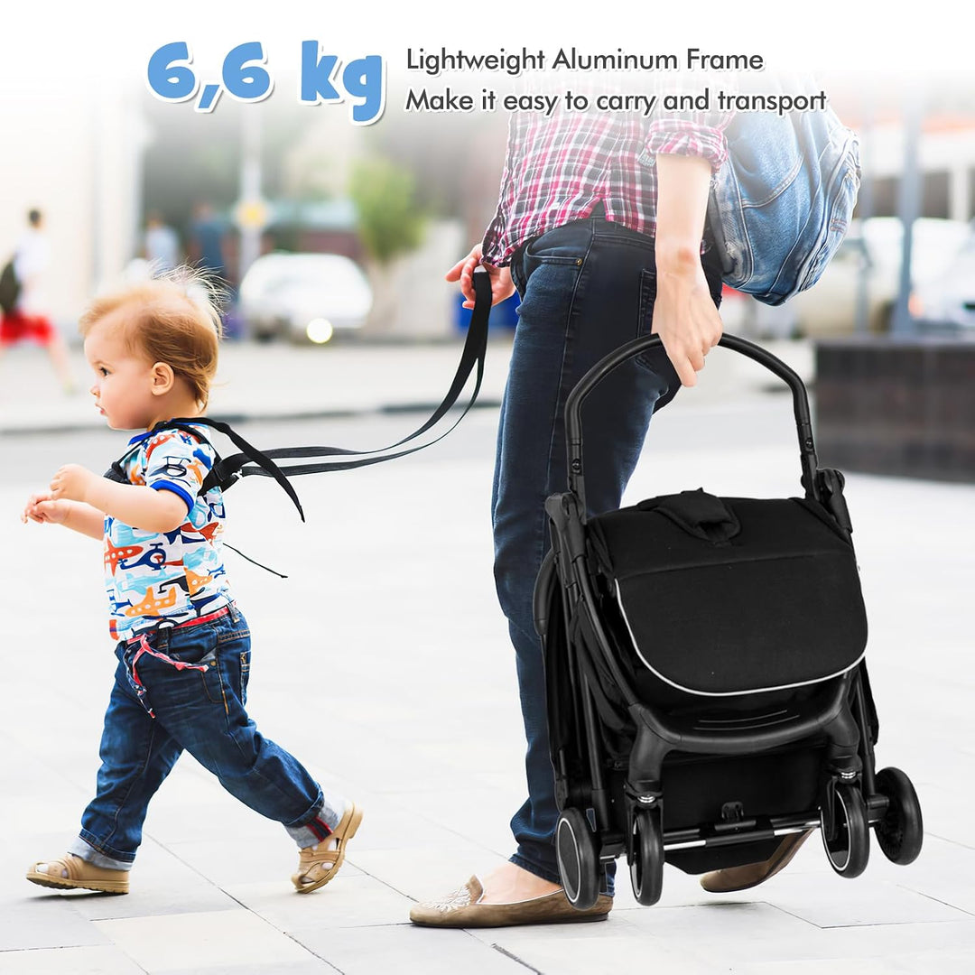 FANTASK Kinderwagen klappbar, Kinderbuggy mit verstellbarem Sonnendach, 5-Punkt-Sicherheitsgurt, Rei
