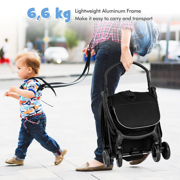 FANTASK Kinderwagen klappbar, Kinderbuggy mit verstellbarem Sonnendach, 5-Punkt-Sicherheitsgurt, Rei