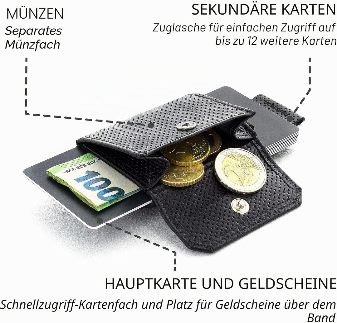 Jaimie Jacobs Minimalist Wallet Nano Boy Pocket Mini Geldbörse aus Textil mit Zugband schmaler Karte