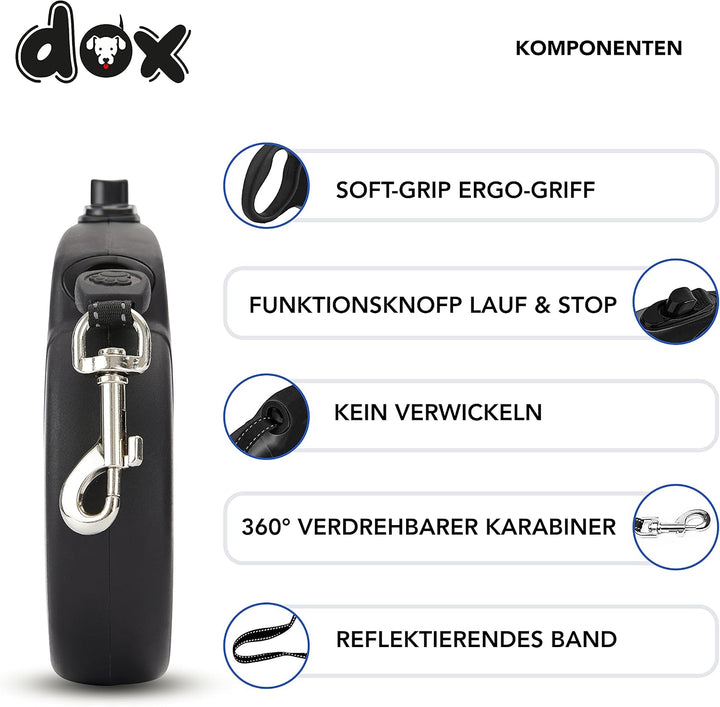 DDOXX Roll-Leine reflektierend, ausziehbar | viele Farben & Grössen | für kleine & grosse Hunde | Gu