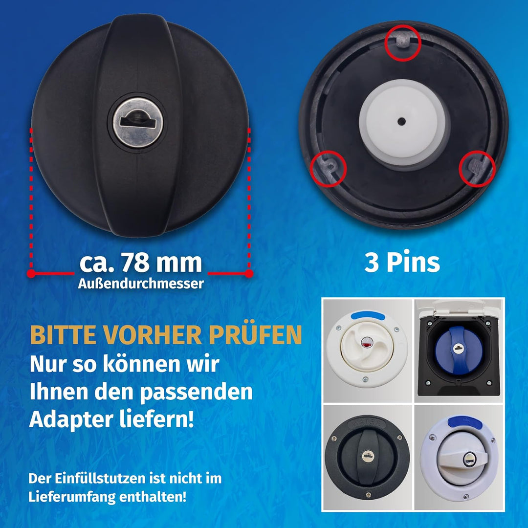 MaJoCompTec® CONNECT-30 Wohnmobil Wasser Tank Set| Caravan Einfüllstutzen Tankdeckel Zubehör (Anschl