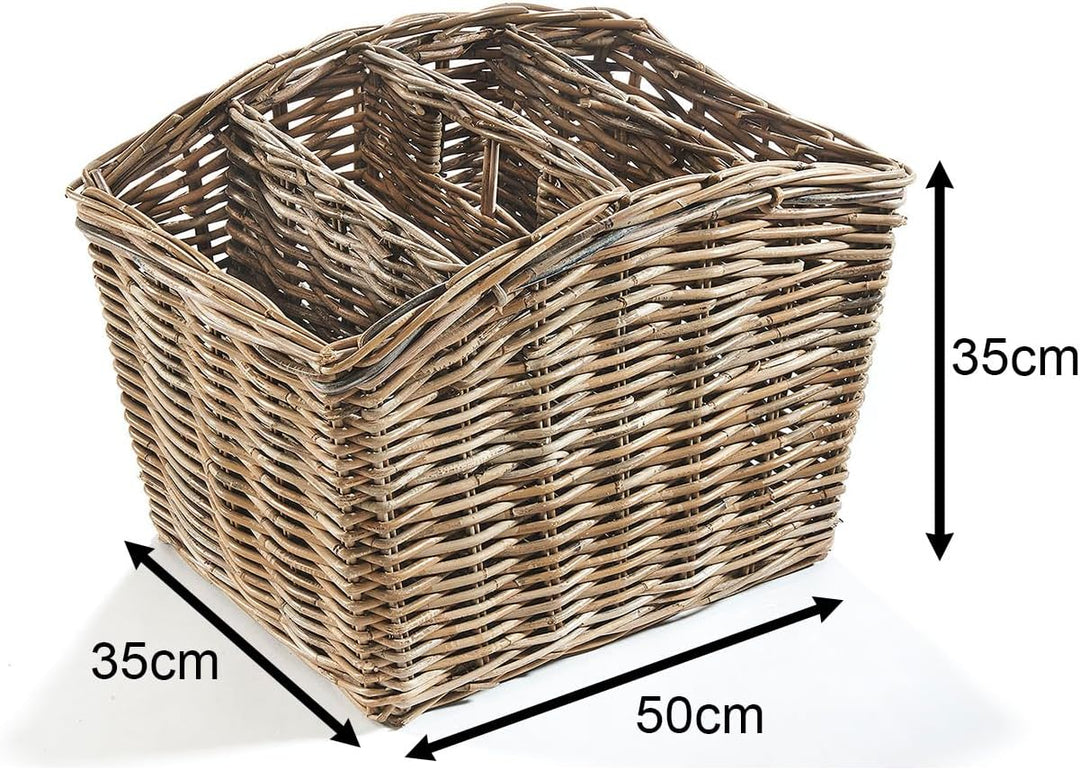 Kobolo Zeitungsständer Magazinsammler Zeitschriftenkorb aus Rattan - kubu Grey - 4 Fächer