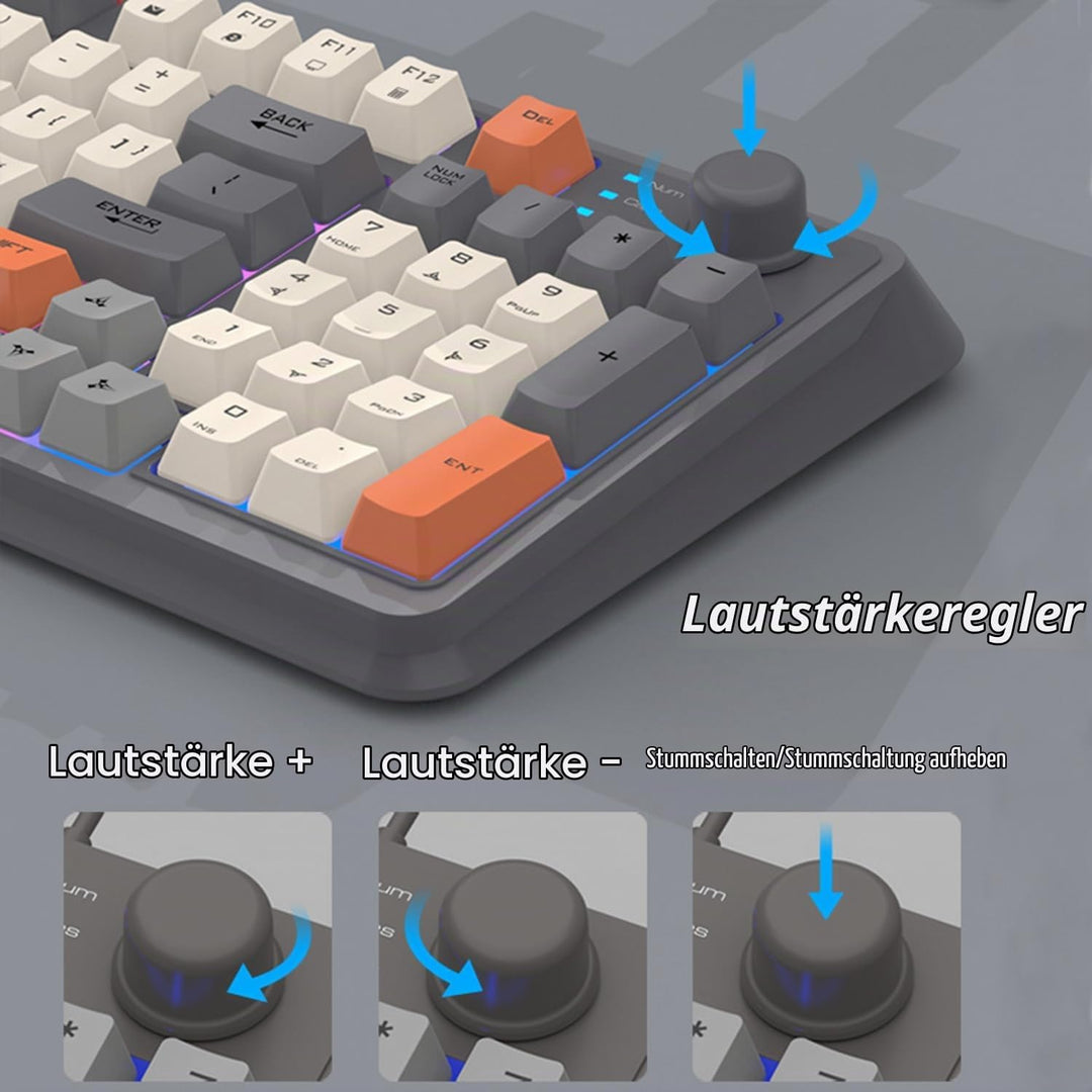 Lancoon Wiederaufladbare Tastatur und Maus Set Kabellos mit Verstellbarer Halterung 2.4G Lautstärker