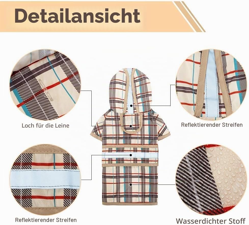 KOOLTAIL Hunderegenmantel mit Kapuze und Loch für die Leine, Hunderegenmantel für kleine mittelgross