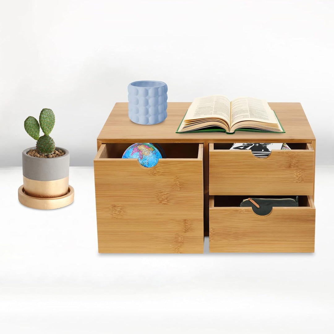 Bambus Schreibtisch Organizer mit 3 Schubladen Naturbambus Aufbewahrungsbox Schubladenbox mit Platzi