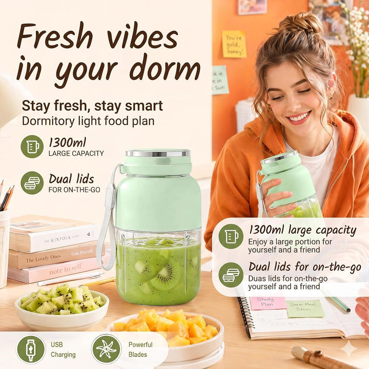 Tragbarer Mixer, 1300 ml Fresh Juice Mixer Flasche, Smoothie Maker to Go, Blender Bottle mit Auslauf