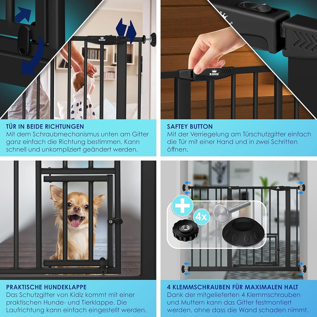 KIDIZ® Türschutzgitter Absperrgitter Treppengitter Kindergitter | mit Türe für Hunde und Katzen, Hau