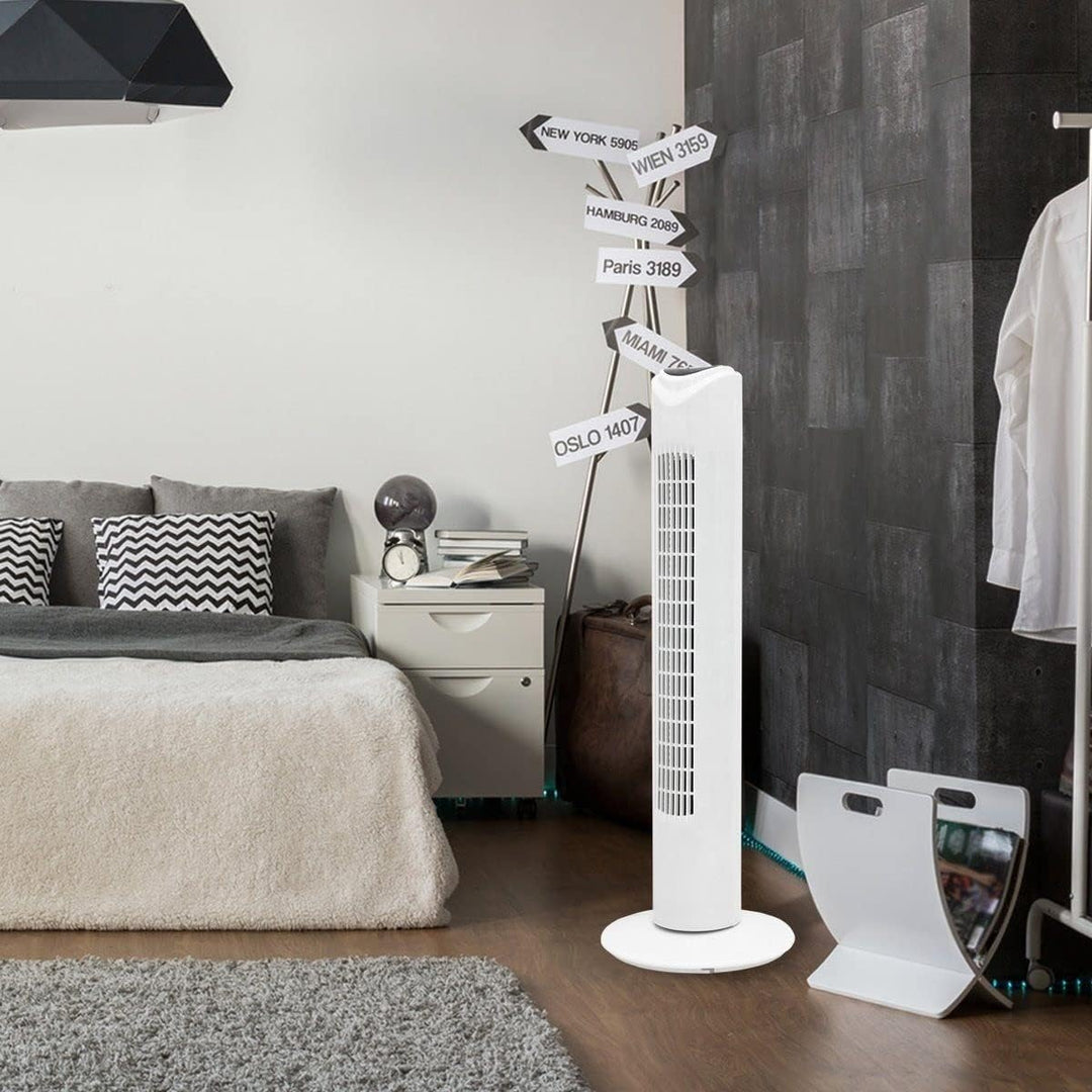 JUNG TVE19 Ventilator mit Fernbedienung 80cm weiss, TÜV geprüft, Sehr Leise Turmventilator mit 7 Std
