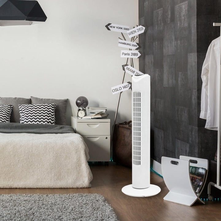 JUNG TVE19 Ventilator mit Fernbedienung 80cm weiss, TÜV geprüft, Sehr Leise Turmventilator mit 7 Std