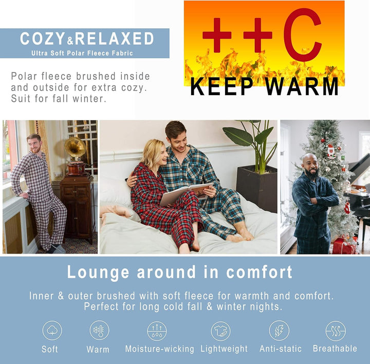 YUSHOW 2er Pack Schlafanzughose Herren Lang Fleece Karierte Pyjamahose Winter Warm Pyjama Hose Soft