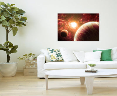 Paul Sinus Art XXL Fotoleinwand 120x80cm Illustration - Rote Planeten mit Mond auf Leinwand Exklusiv