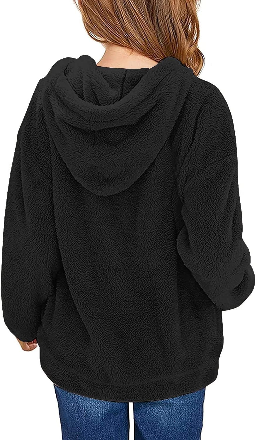Runcati Pullover Mädchen Kapuzenpullover Fuzzy Teddy Fleece Sweatshirts mit Kapuze Taschen Freizeit