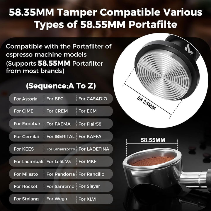 IKAPE 58,35 mm V6 Impact Espresso Tamper mit akustischer Rückmeldung, austauschbaren Federn (15 lb/3