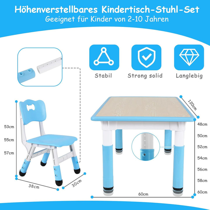 MAMIZO Kindertisch mit 6 Stühlen, Kindertischgruppe Höhenverstellbar, Kinder Tisch Stuhl Set für Kin