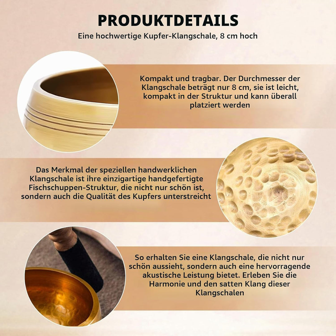 Tibetische Klangschalen Set, Handgehämmert in Nepal für Meditation, Singing Bowl mit Holz Klöppel Kl