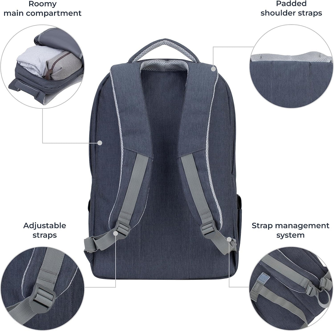 Rivacase Laptoprucksack mit USB-Ladeanschluss - wasserabweisender Notebook-Rucksack bis 17,3 Zoll -