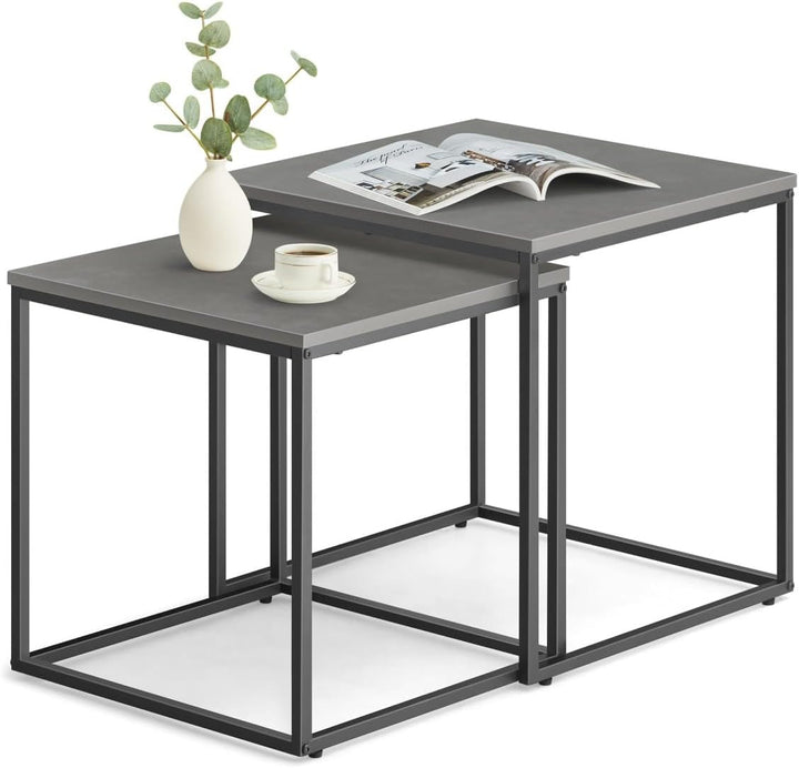 NMK HOME 2er Set Couchtische – Quadratisch – Beton Schwarz – Industrial Design – platzsparend Nestin